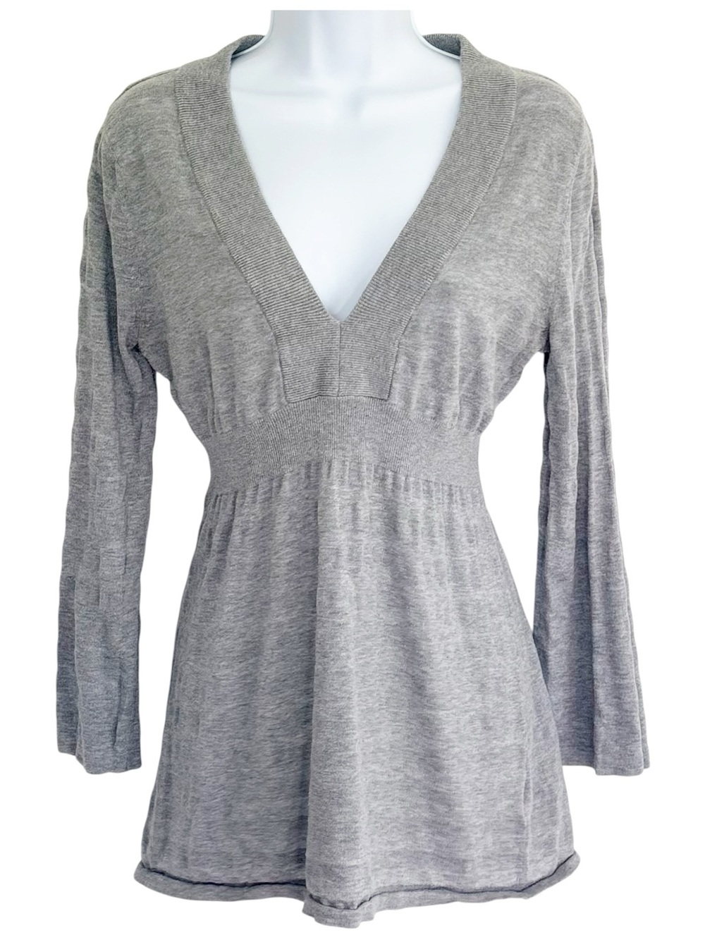 BANANA REPUBLIC Y2K Sheer Striped Babydoll Empire Waist Top Gray Medium